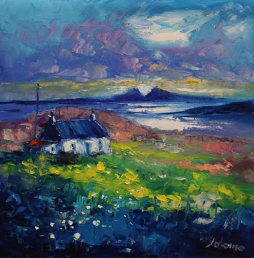 Evening gloaming The Paps of Jura from Loch Sween 16x16